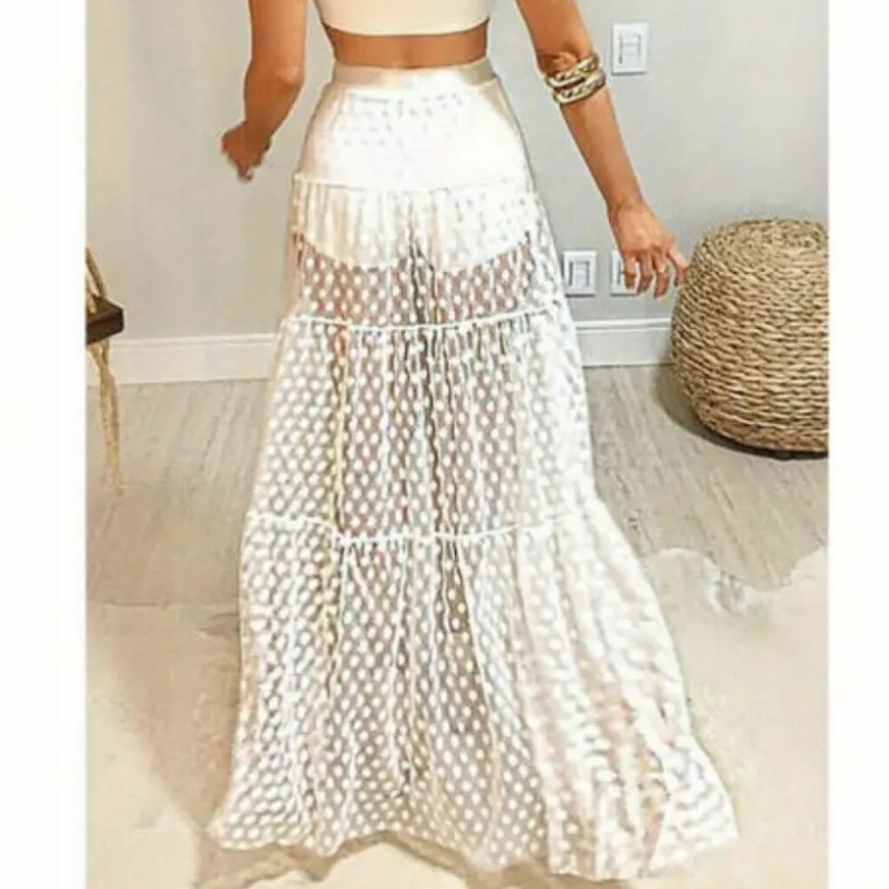 Elegant White Polka Dot Mesh Transparent Skirt Sz X-LARGE - Picture 5 of 5